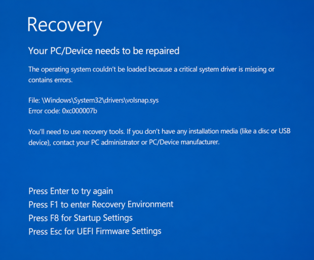 error-code-0xc000007b-volsnap-sys