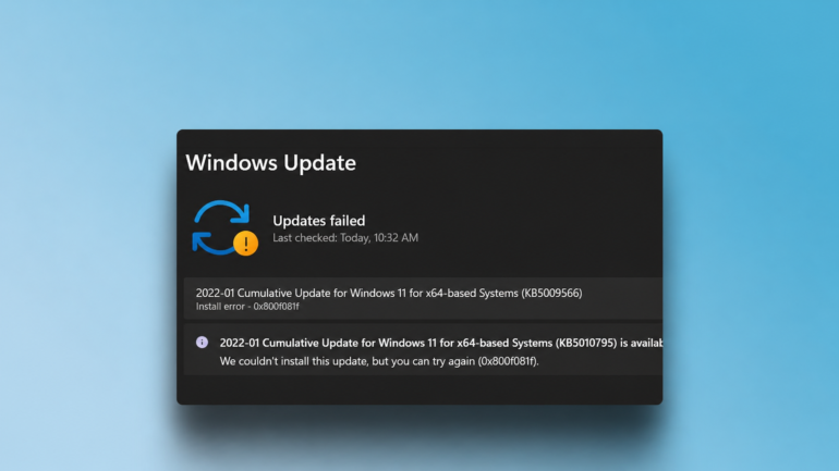 update error 0x800f081f featured image